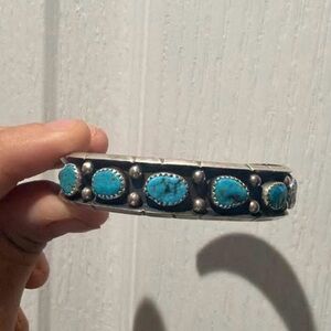 Authentic Native Made Turquoise and Silver Cuff